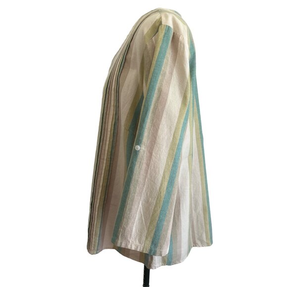 Serengeti XL 100% Cotton Striped Button-Front 3/4 Sleeve Shirt - Picture 2 of 8